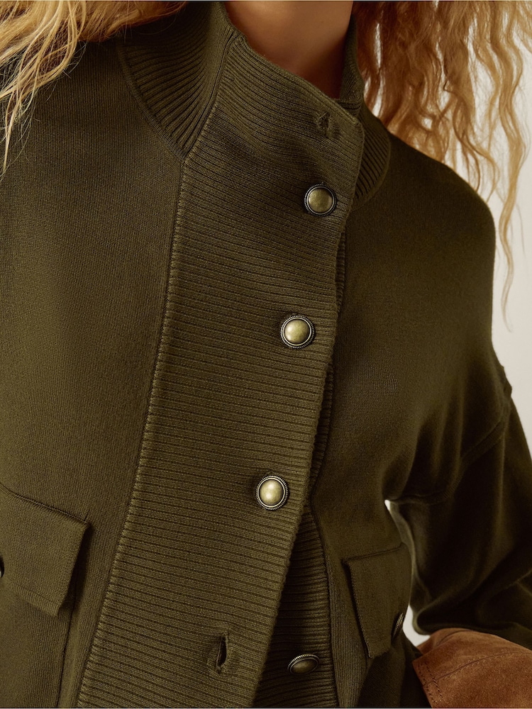 Monsoon Green Naya High Neck Knitted Jacket - Image 2 of 6 Monsoon Green Naya High Neck Knitted Jacket - Image 2 of 6