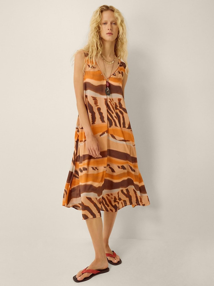 Monsoon Brown Nadia Sleeveless Animal Print Midi Dress - Image 1 of 5
