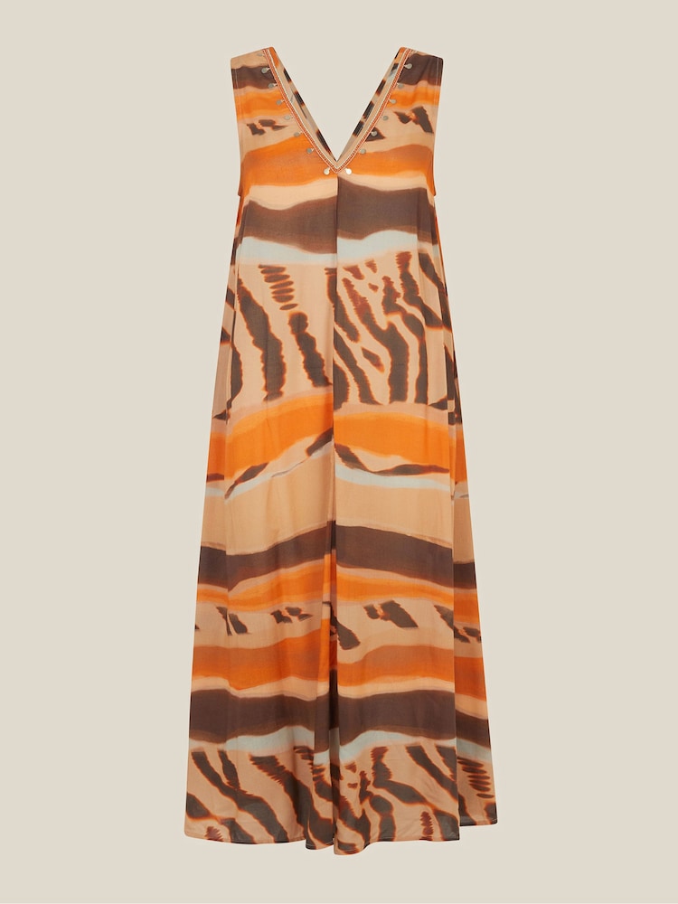 Monsoon Brown Nadia Sleeveless Animal Print Midi Dress - Image 5 of 5