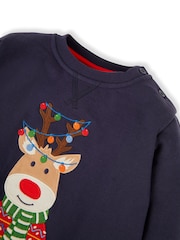 JoJo Maman Bébé Navy Blue Reindeer Appliqué Sweatshirt - Image 2 of 3