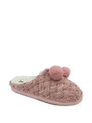 Dunlop Baby Pink Ladies Knitted Closed Toe Mule Slippers - Image 1 of 4