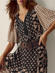 Monsoon Black Raquel Patchwork Floral Print Midi Dress - Image 2 of 4