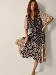 Monsoon Black Raquel Patchwork Floral Print Midi Dress - Image 3 of 4