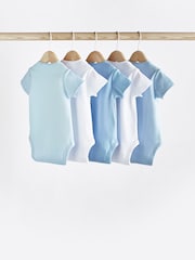 Blue/White 5 Pack Plain Baby Bodysuits - Image 2 of 6