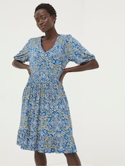 FatFace Blue Lottie Aztec Texture Jersey Dress - Image 1 of 6