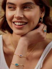 Ottoman Hands Gold Tone Alara Pink Evil Eye Bracelet - Image 1 of 5