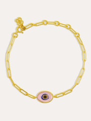 Ottoman Hands Gold Tone Alara Pink Evil Eye Bracelet - Image 4 of 5