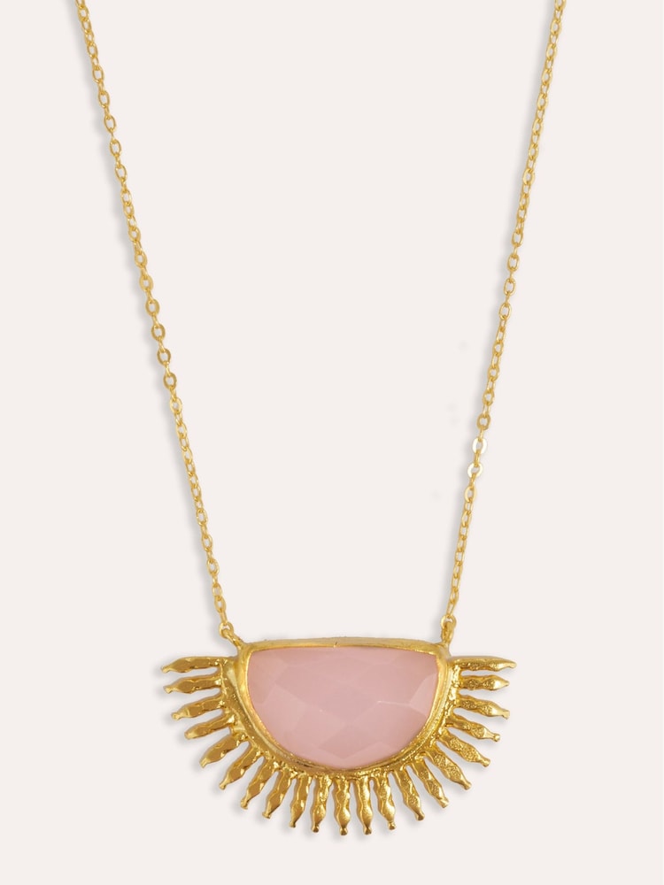Ottoman Hands Gold Tone Sunrise Rose Quartz Pendant Necklace - Image 1 of 6