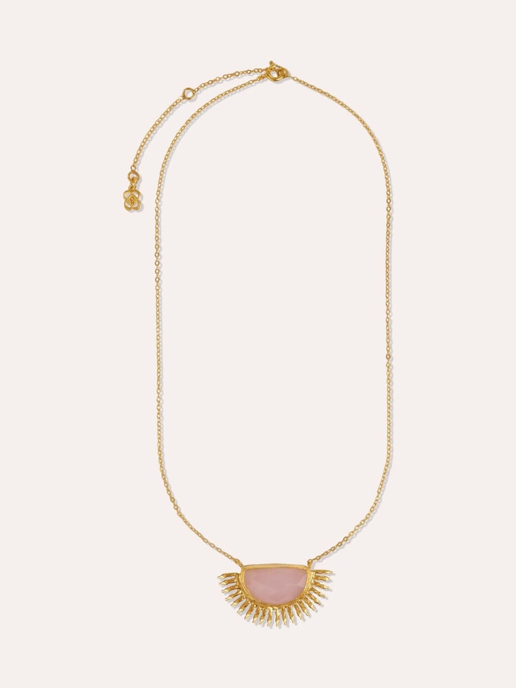 Ottoman Hands Gold Tone Sunrise Rose Quartz Pendant Necklace - Image 2 of 6