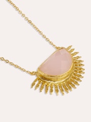 Ottoman Hands Gold Tone Sunrise Rose Quartz Pendant Necklace - Image 3 of 6