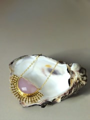 Ottoman Hands Gold Tone Sunrise Rose Quartz Pendant Necklace - Image 5 of 6