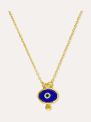 Ottoman Hands Gold Tone Alara Navy Evil Eye Pendant Necklace - Image 3 of 5