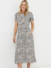 FatFace Natural Navi Dappled Spot Jersey Dress - Image 1 of 6