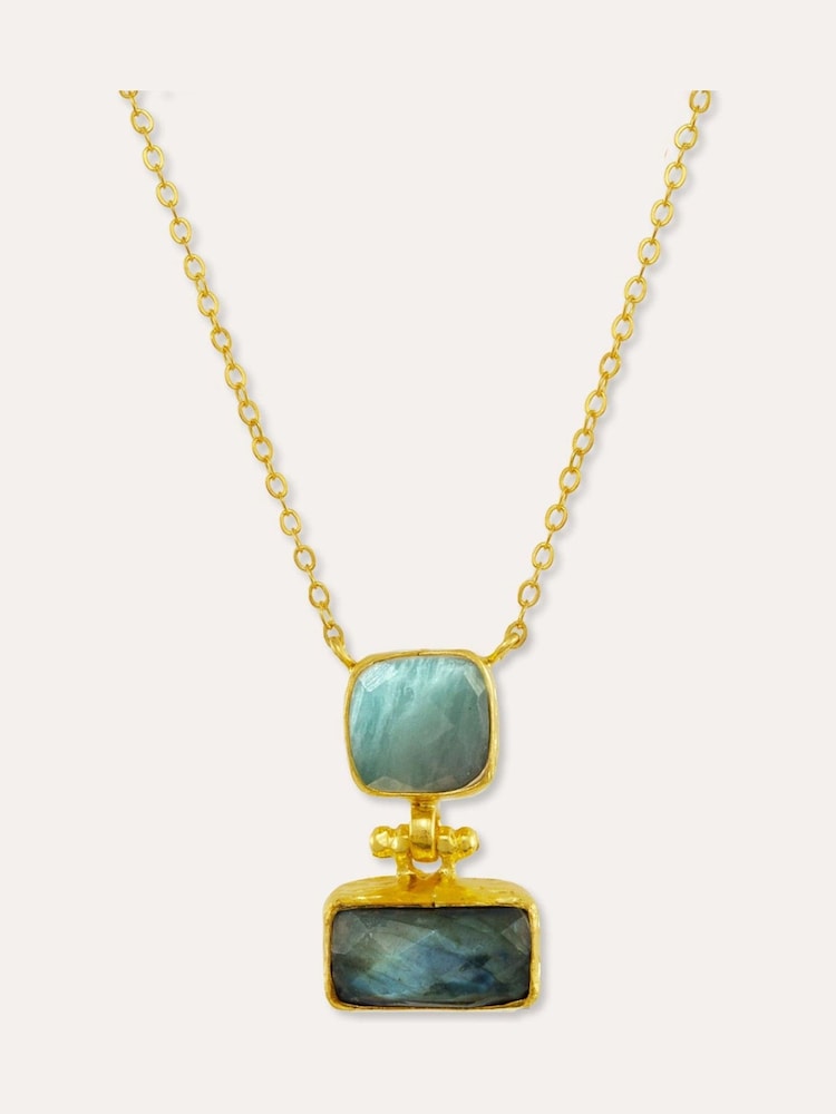 Ottoman Hands Gold Tone Nerissa Labradorite and Aqua Chalcedony Pendant Necklace - Image 1 of 5