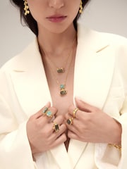 Ottoman Hands Gold Tone Nerissa Labradorite and Aqua Chalcedony Pendant Necklace - Image 3 of 5