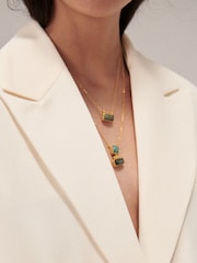 Ottoman Hands Gold Tone Nerissa Labradorite and Aqua Chalcedony Pendant Necklace - Image 4 of 5
