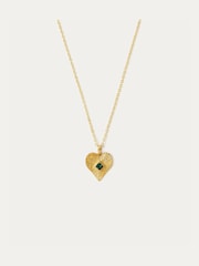 Ottoman Hands Gold Tone Golden Heart Pendant Necklace with Green Crystal - Image 2 of 3