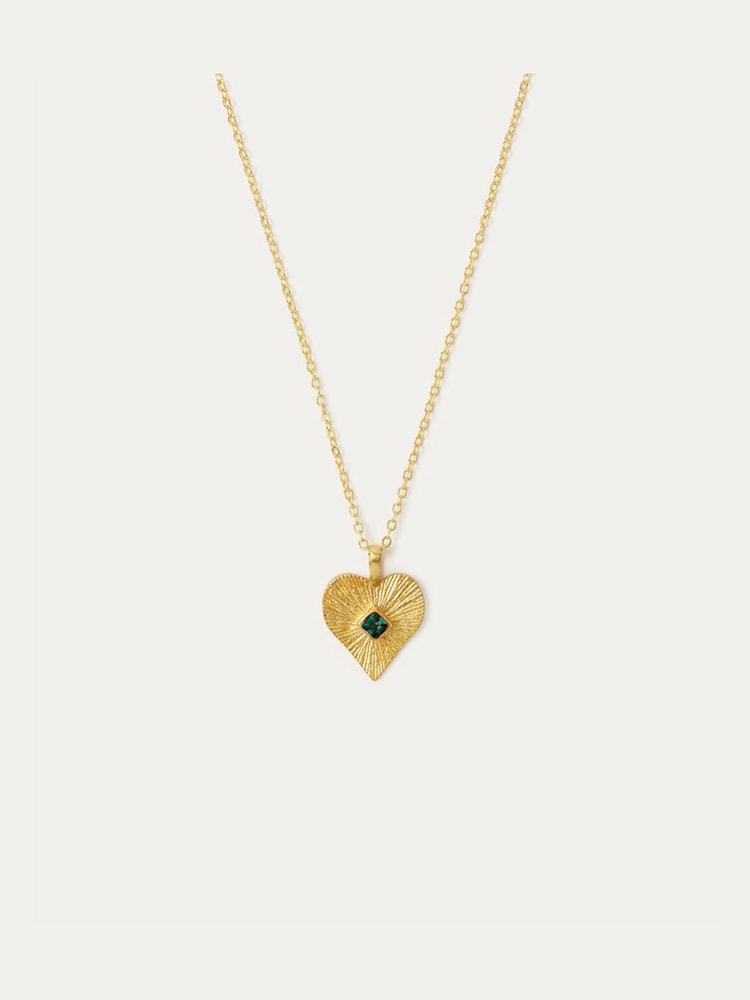 Ottoman Hands Gold Tone Golden Heart Pendant Necklace with Green Crystal - Image 2 of 3