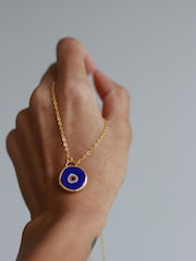Ottoman Hands Gold Tone Azra Evil Eye Navy Pendant Necklace - Image 3 of 6