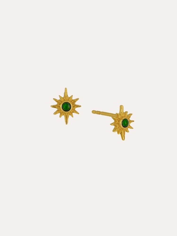 Ottoman Hands Green Onyx Star Stud Earrings - 4суретінің 1 суреті