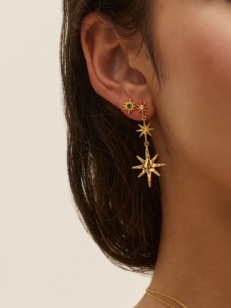 Ottoman Hands Green Onyx Star Stud Earrings - 4суретінің 2 суреті