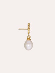 Ottoman Hands Gold Tone Pearl and White Topaz Shield Drop Earrings - Image 4 of 6
