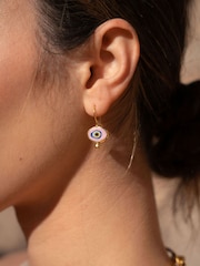 Ottoman Hands Gold Tone Alara Pink Evil Eye Drop Earrings - Image 1 of 6