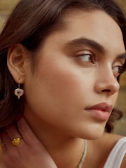 Ottoman Hands Gold Tone Alara Pink Evil Eye Drop Earrings - Image 3 of 6