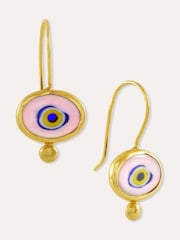 Ottoman Hands Gold Tone Alara Pink Evil Eye Drop Earrings - Image 5 of 6