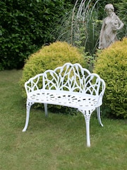 Charles Bentley White Tulip Cast Aluminium Metal 2 Seats Garden Patio Bench Seat - Image 2 of 6