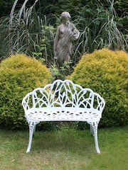 Charles Bentley White Tulip Cast Aluminium Metal 2 Seats Garden Patio Bench Seat - Image 3 of 6