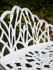 Charles Bentley White Tulip Cast Aluminium Metal 2 Seats Garden Patio Bench Seat - Image 4 of 6