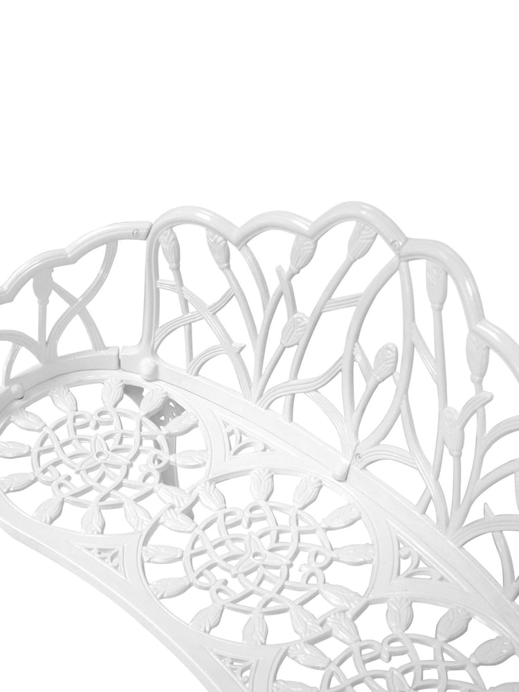 Charles Bentley White Tulip Cast Aluminium Metal 2 Seats Garden Patio Bench Seat - Image 6 of 6