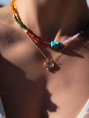 Ottoman Hands Gold Tone Alara Pink Evil Eye Pendant Necklace - Image 1 of 5