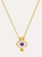 Ottoman Hands Gold Tone Alara Pink Evil Eye Pendant Necklace - Image 3 of 5
