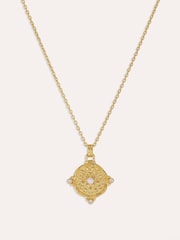 Ottoman Hands Gold Tone Pearl and White Topaz Shield Pendant Necklace - Image 1 of 8