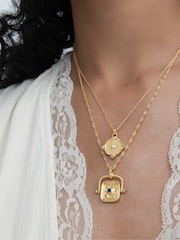 Ottoman Hands Gold Tone Pearl and White Topaz Shield Pendant Necklace - Image 4 of 8