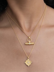 Ottoman Hands Gold Tone Pearl and White Topaz Shield Pendant Necklace - Image 7 of 8