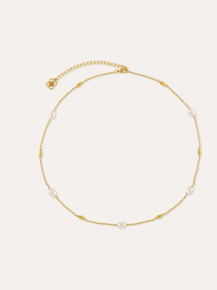 Ottoman Hands Gold Tone Lyra Pearl Beaded Necklace - Image 1 of 6 Ottoman Hands Gold Tone Lyra Pearl Beaded Necklace - Image 1 of 6
