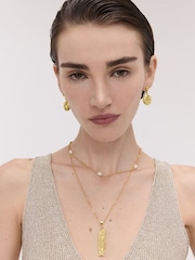 Ottoman Hands Gold Tone Lyra Pearl Beaded Necklace - Image 3 of 6