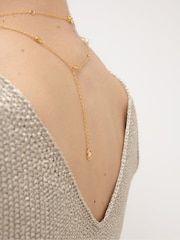 Ottoman Hands Gold Tone Lyra Pearl Beaded Necklace - Image 4 of 6