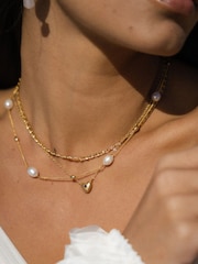 Ottoman Hands Gold Tone Lyra Pearl Beaded Necklace - Image 5 of 6
