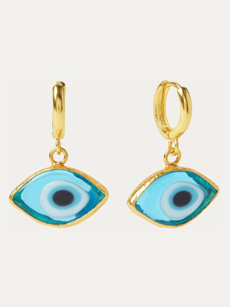 Ottoman Hands Gold Tone Bronte Blue Glass Evil Eye Huggie Earrings - Image 2 of 3 Ottoman Hands Gold Tone Bronte Blue Glass Evil Eye Huggie Earrings - Image 2 of 3