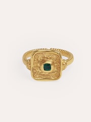 Ottoman Hands Gold Tone Emerald CZ Wax Seal Ring - Image 4 of 7