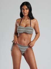 South Beach Black Crochet Ruched Bandeau With Tie Side Briefs - Image 1 of 6
