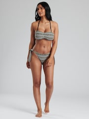 South Beach Black Crochet Ruched Bandeau With Tie Side Briefs - Image 3 of 6