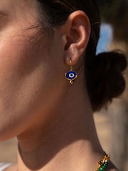 Ottoman Hands Gold Tone Alara Navy Evil Eye Drop Earrings - Image 1 of 5