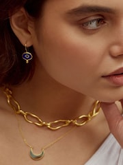 Ottoman Hands Gold Tone Alara Navy Evil Eye Drop Earrings - Image 2 of 5