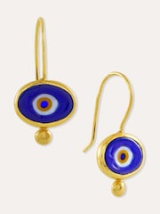 Ottoman Hands Gold Tone Alara Navy Evil Eye Drop Earrings - Image 3 of 5