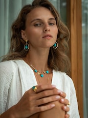 Ottoman Hands Gold Tone Turquoise Drop Stud Earrings - Image 2 of 4